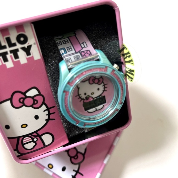 HELLO KITTY Sanrio Digital LCD Watch Blue Pink Rainbow Gift Boxed NWT Cute Teal - Picture 6 of 6
